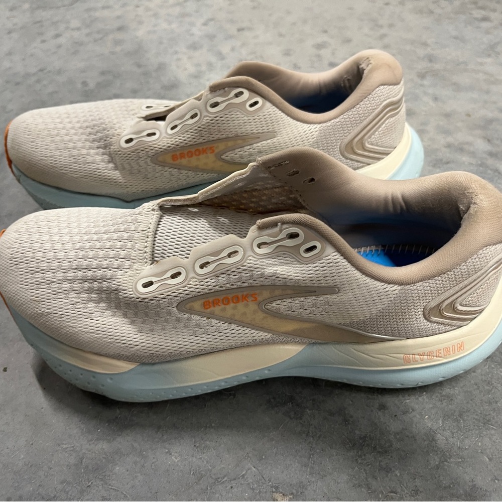Brooks Running Shoes in Beige, Light Blue & Orange Accents